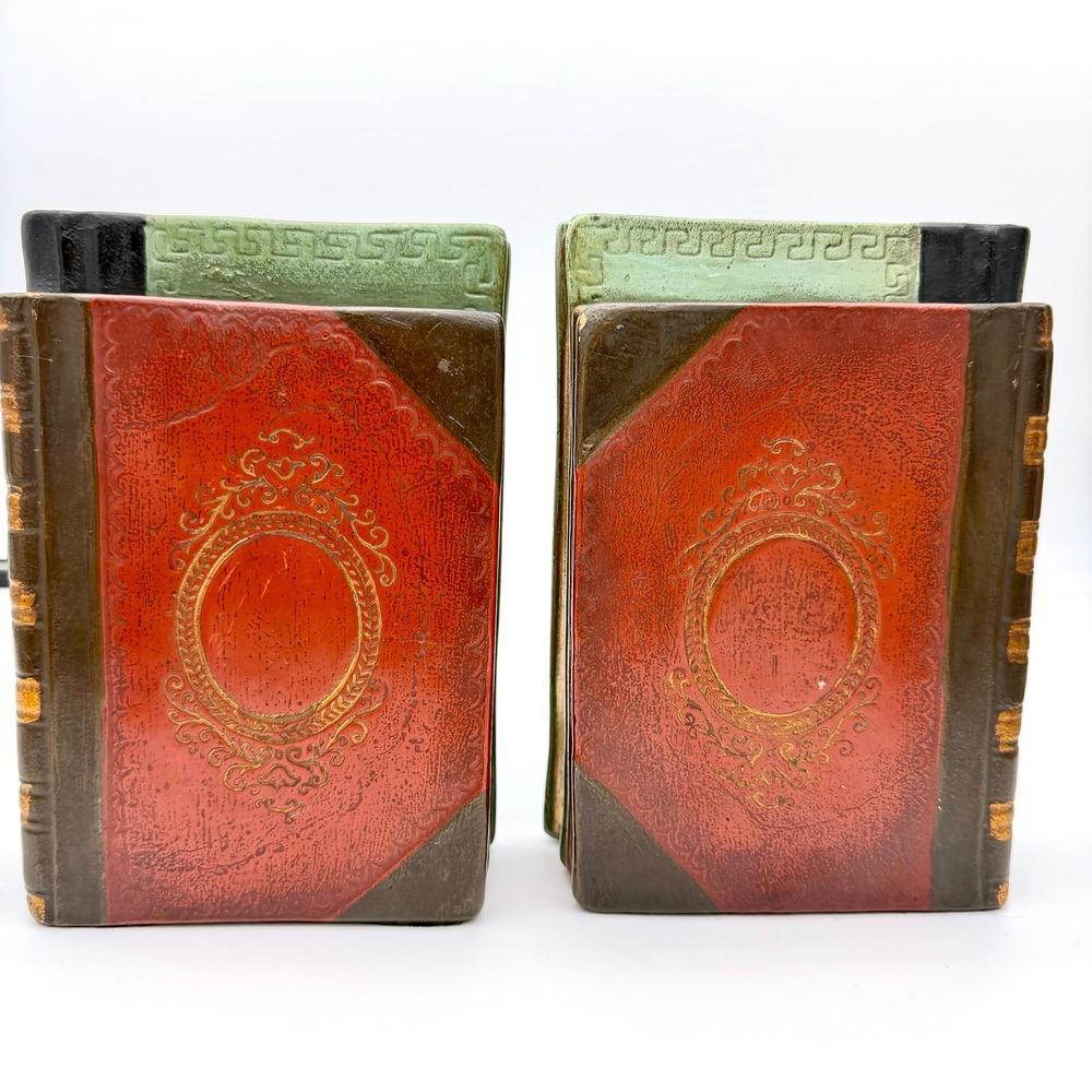 Vintage Borghese Faux Book Bookends Plaster Dark Academia Library‎ Decor